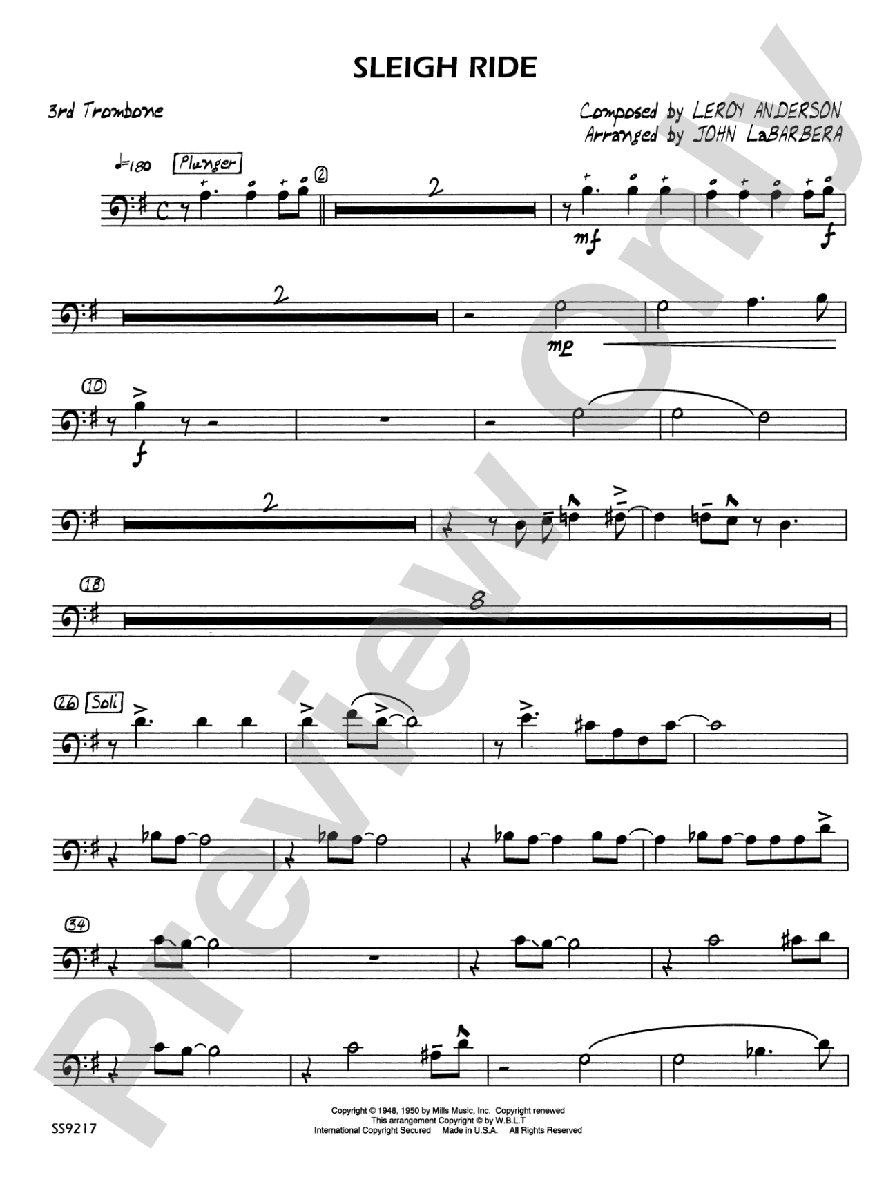 Sleigh Ride: 3rd Trombone