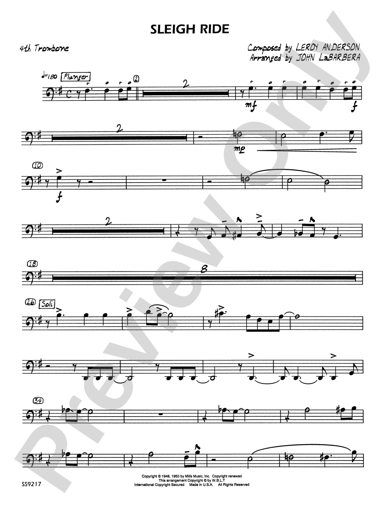 Sleigh Ride: 4th Trombone