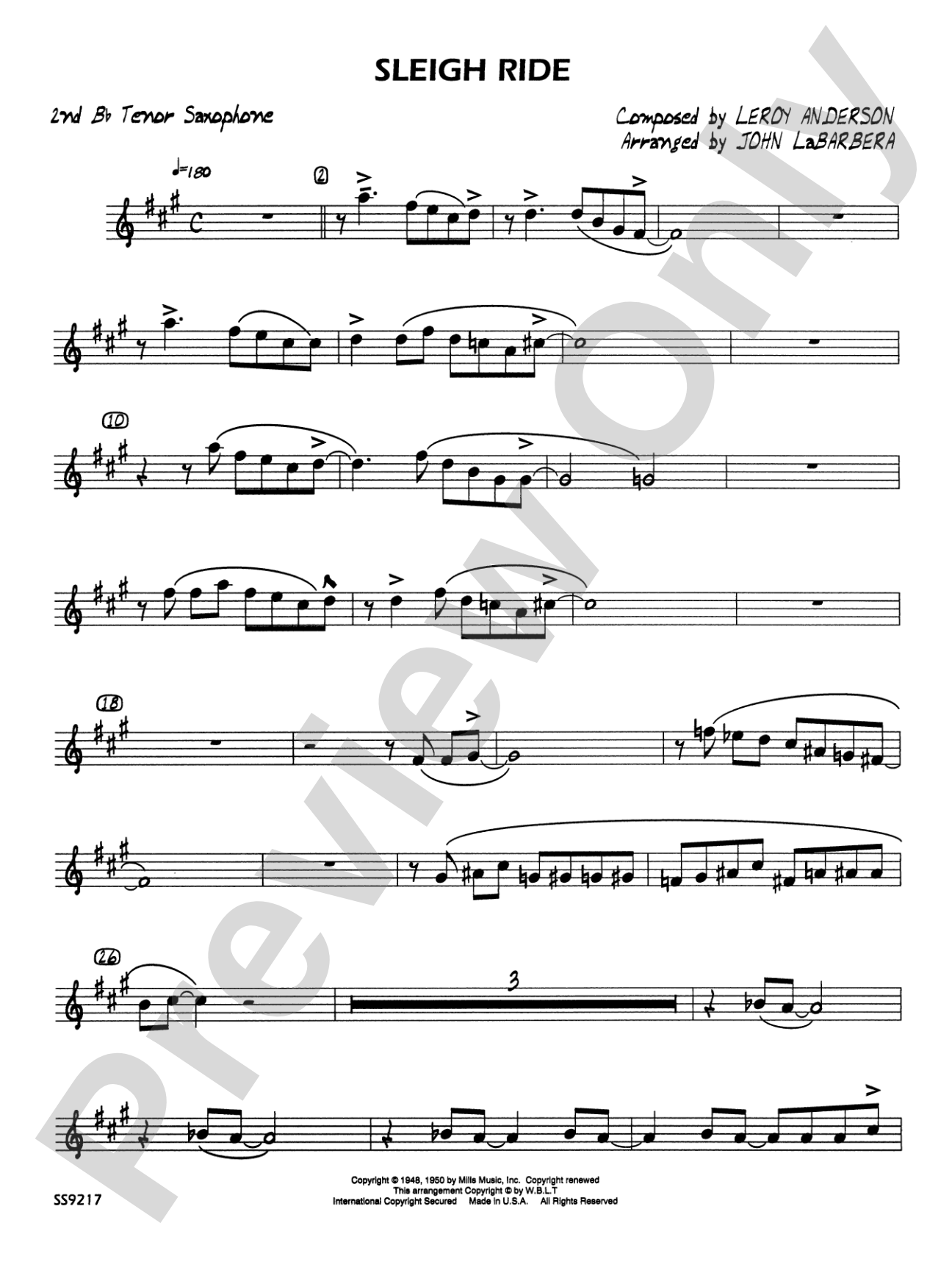 Sleigh Ride: 2nd B-flat Tenor Saxophone