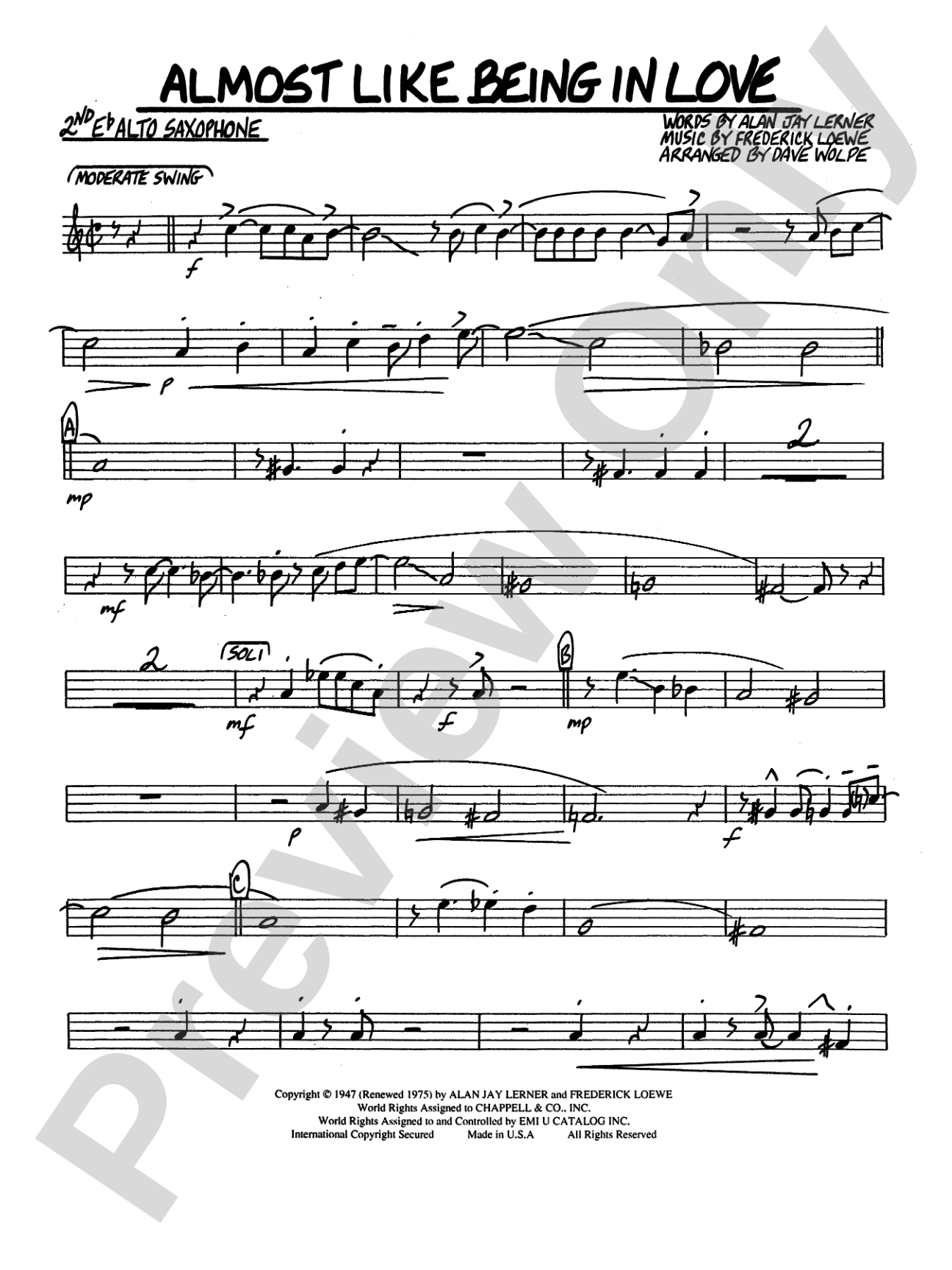 Almost Like Being in Love: 2nd E-flat Alto Saxophone