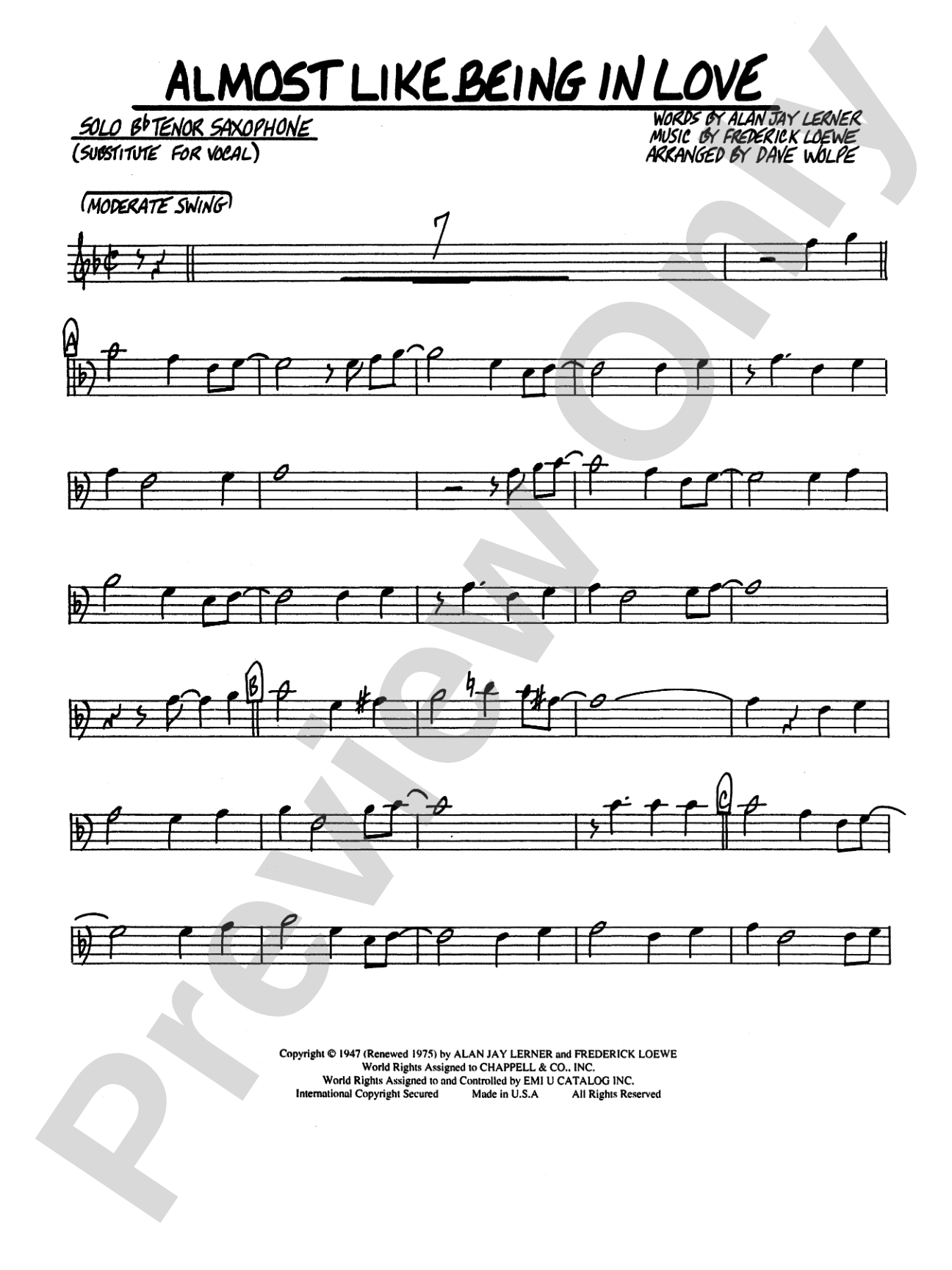 Almost Like Being in Love: Solo Tenor Saxophone