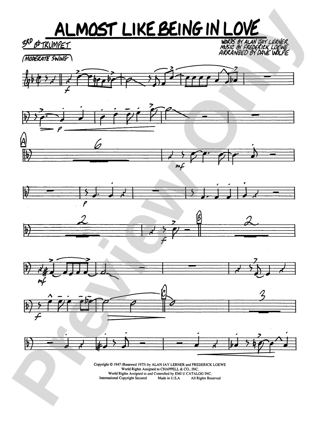 Almost Like Being in Love: 3rd B-flat Trumpet