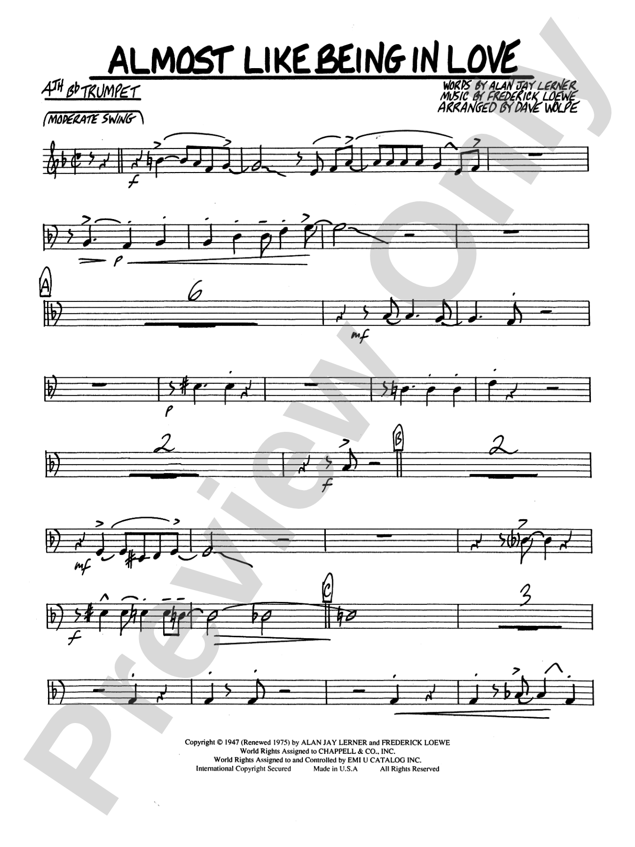 Almost Like Being in Love: 4th B-flat Trumpet