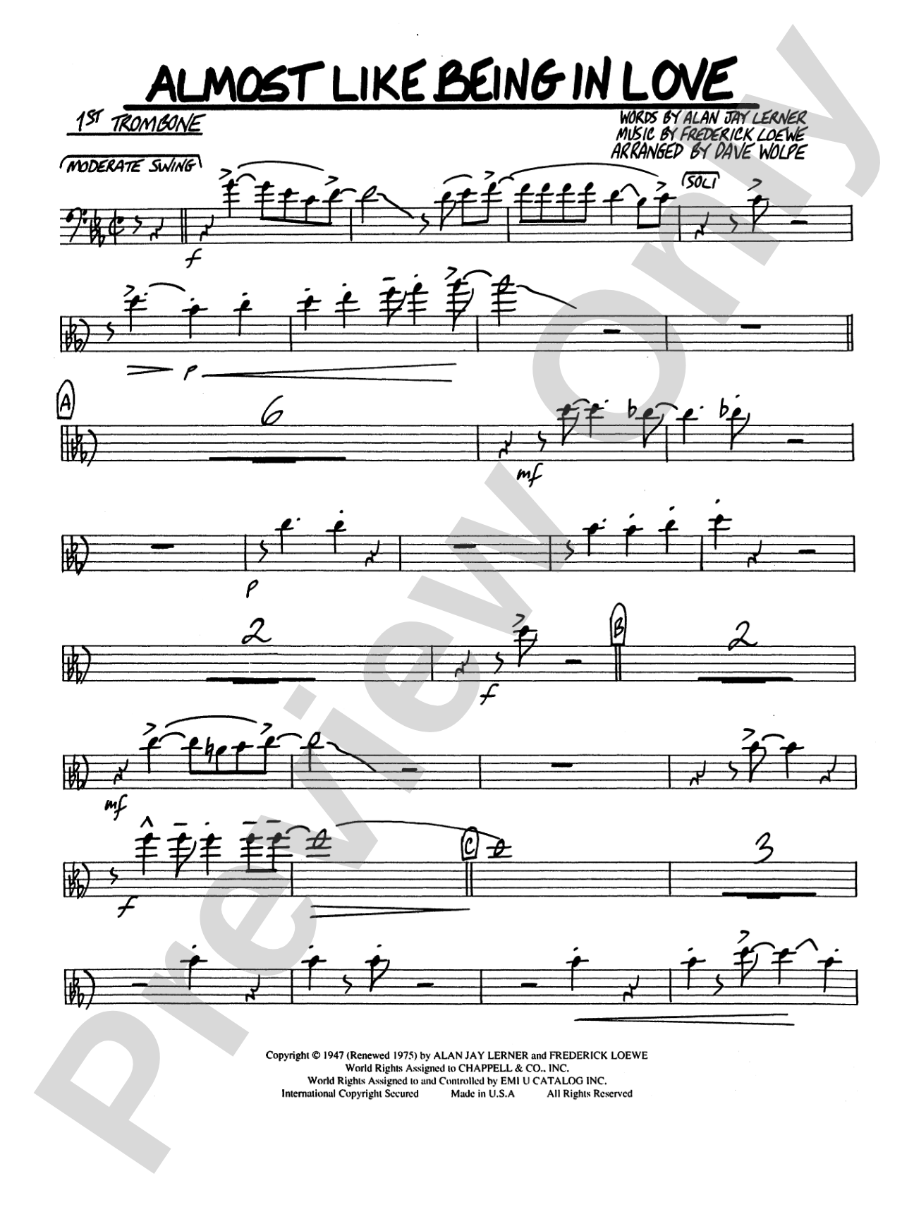 Almost Like Being in Love: 1st Trombone