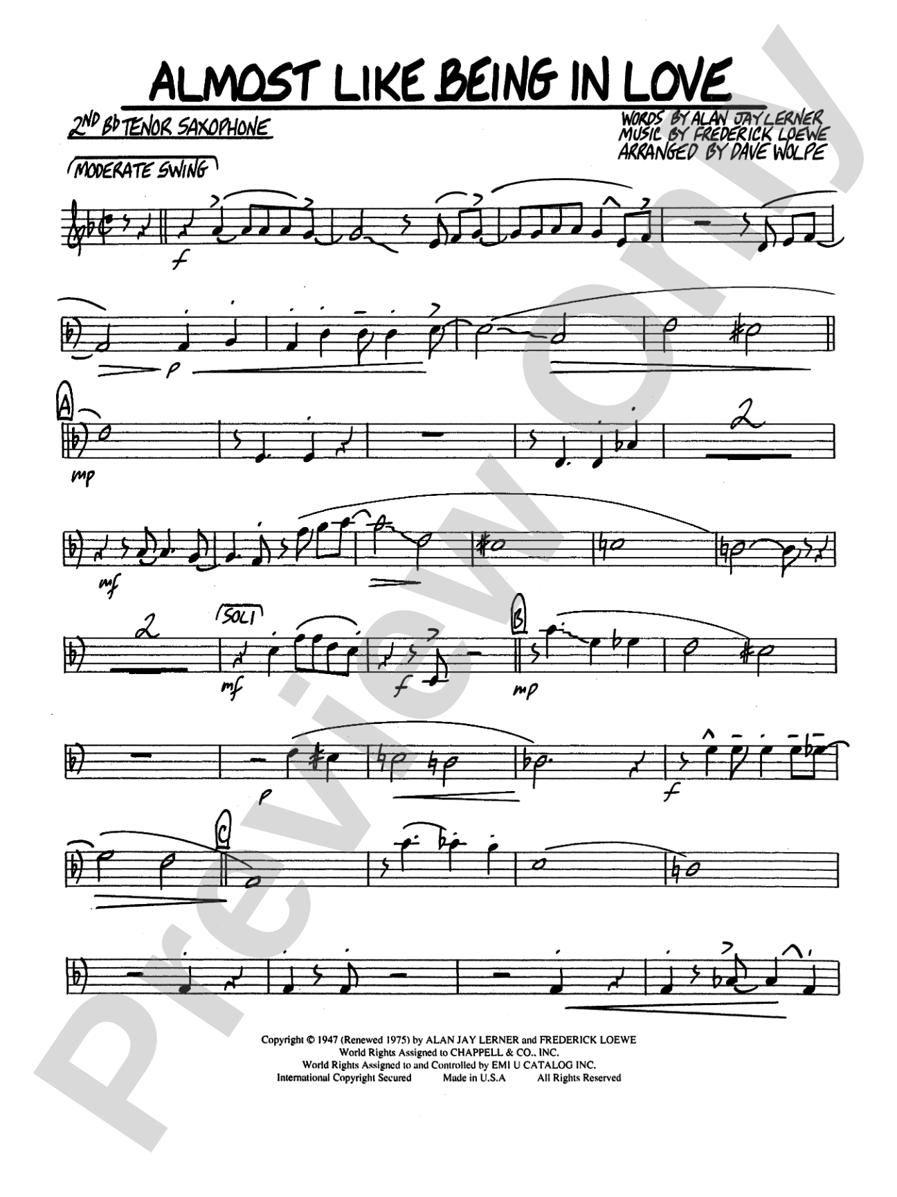 Almost Like Being in Love: 2nd B-flat Tenor Saxophone