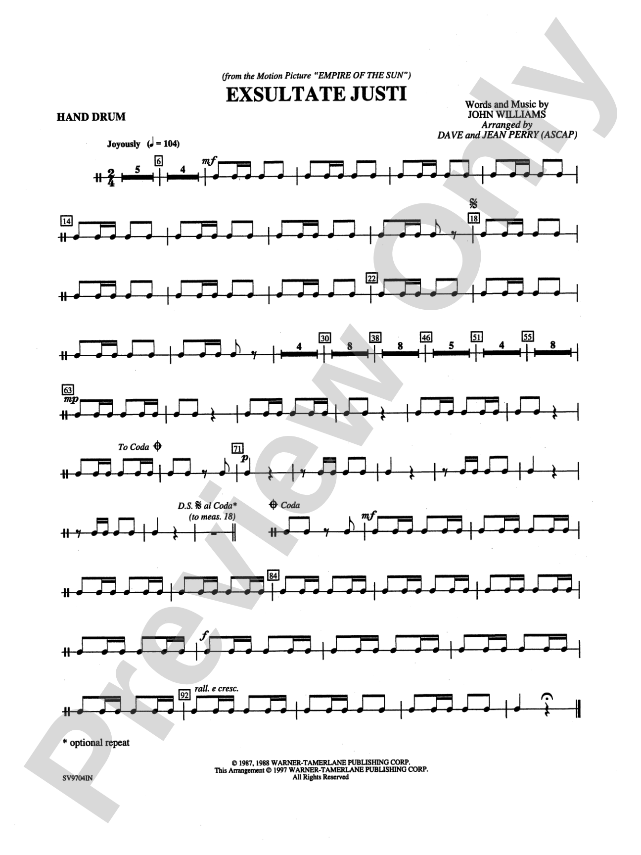Exsultate Justi: Hand Drum: Choral Instrumental Parts