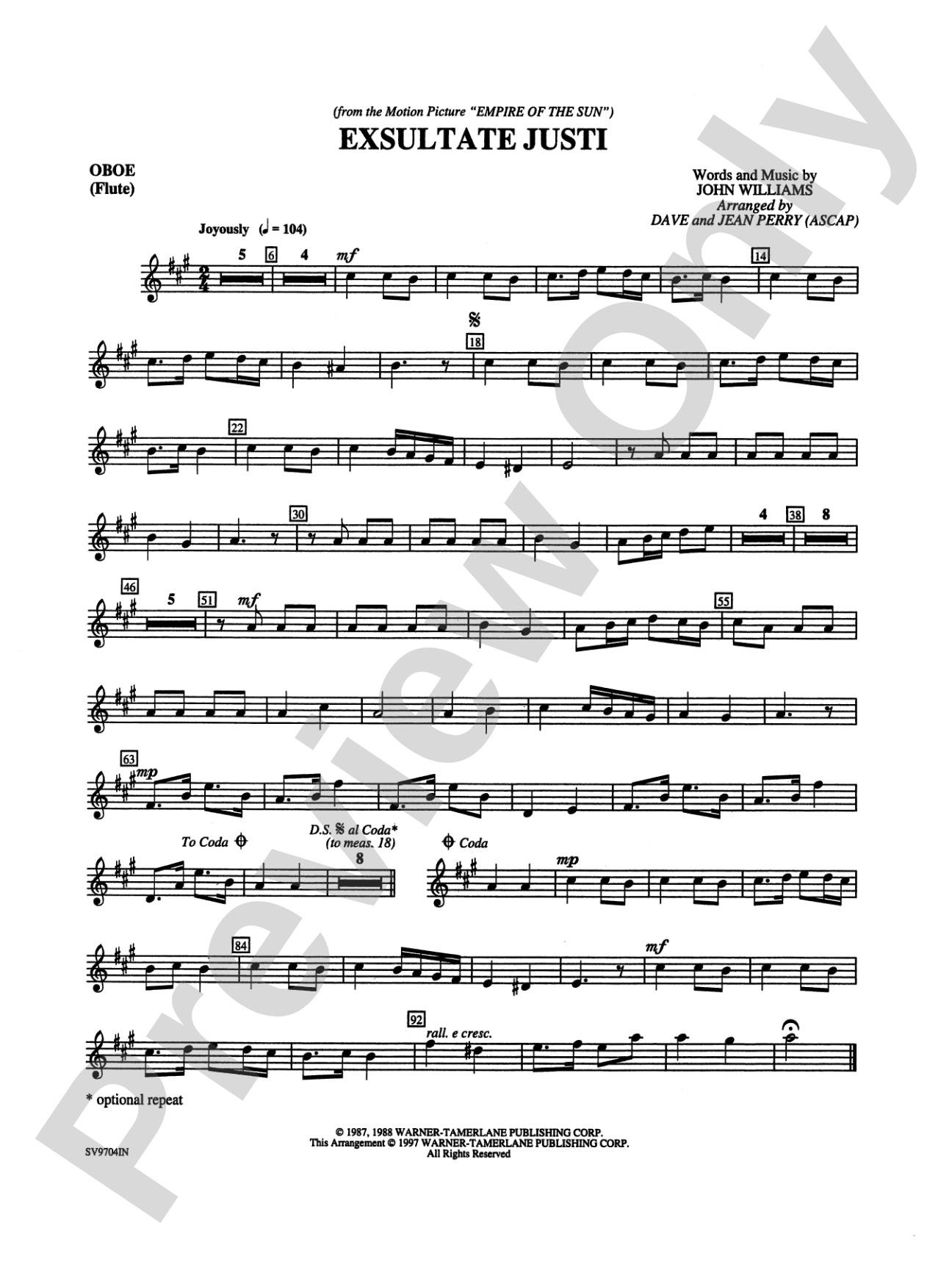Exsultate Justi: Choral Instrumental Parts