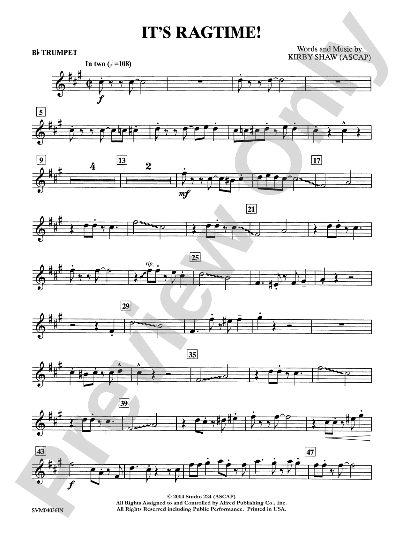 It's Ragtime!: 1st B-flat Trumpet: Choral Instrumental Parts