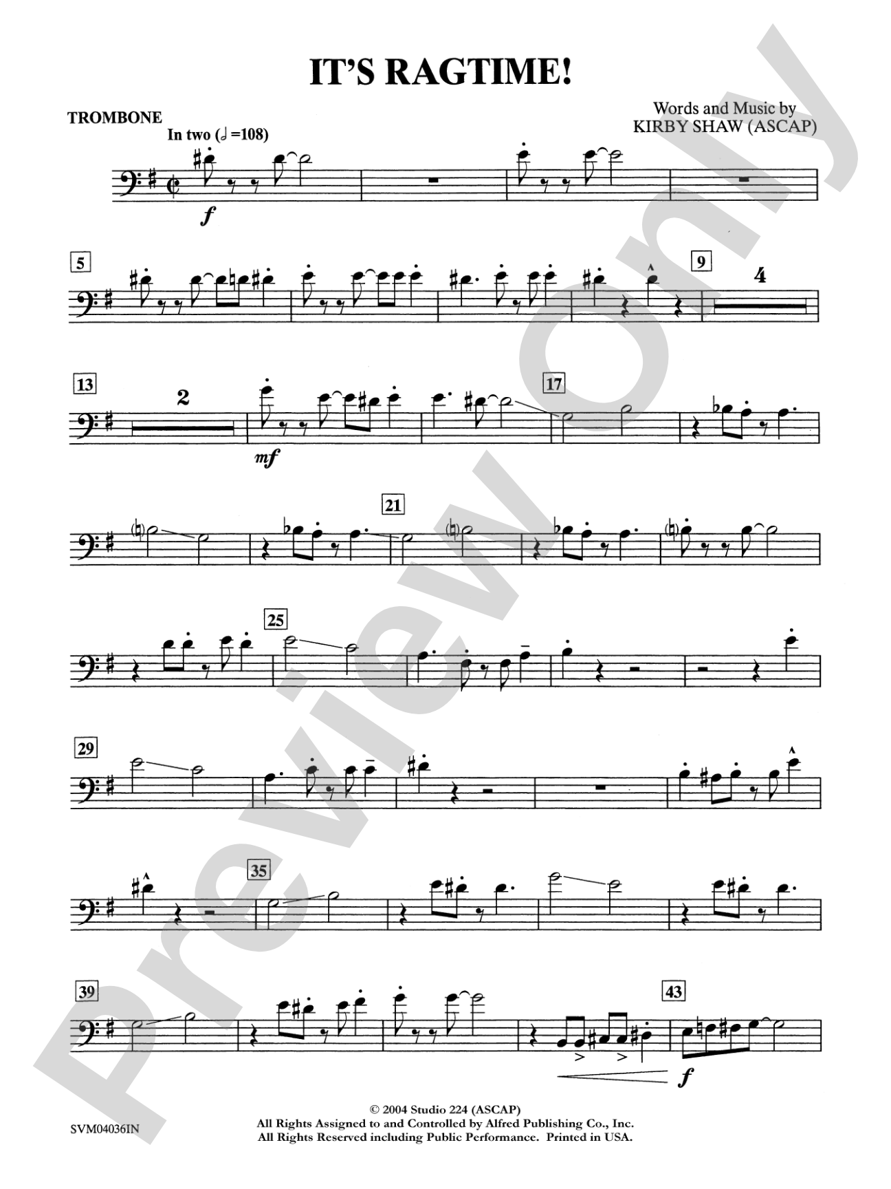 It's Ragtime!: 1st Trombone: Choral Instrumental Parts