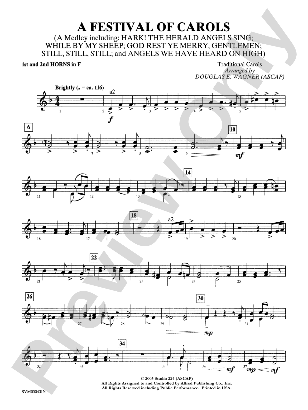 A Festival of Carols (A Medley): 1st & 2nd F Horns: Choral Instrumental Parts
