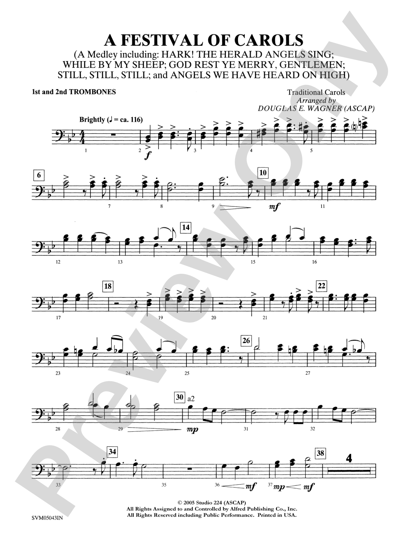 A Festival of Carols (A Medley): 1st & 2nd Trombones: Choral Instrumental Parts