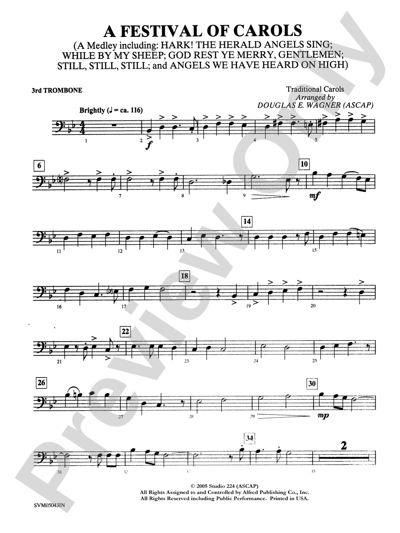 A Festival of Carols (A Medley): 3rd Trombone: Choral Instrumental Parts