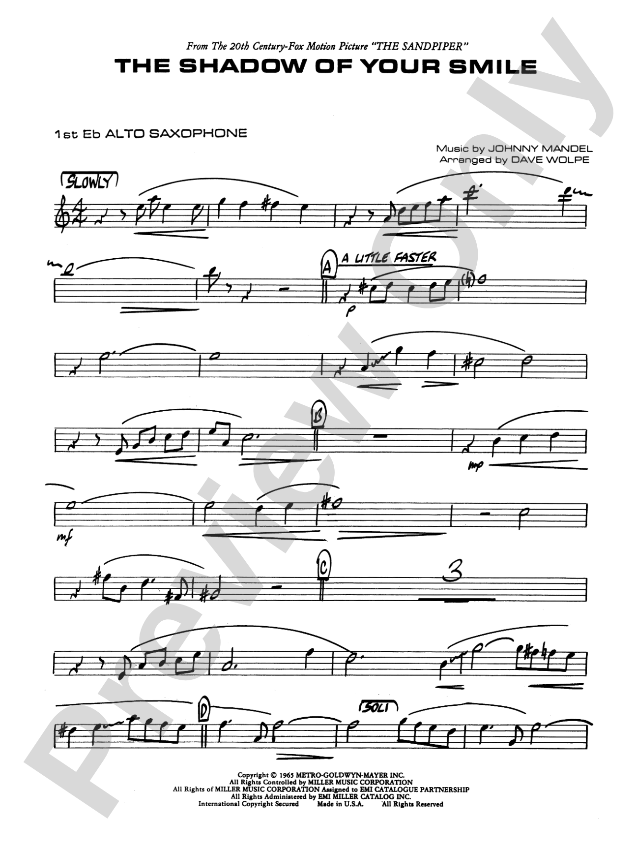 The Shadow of Your Smile (from The Sandpiper): E-flat Alto Saxophone