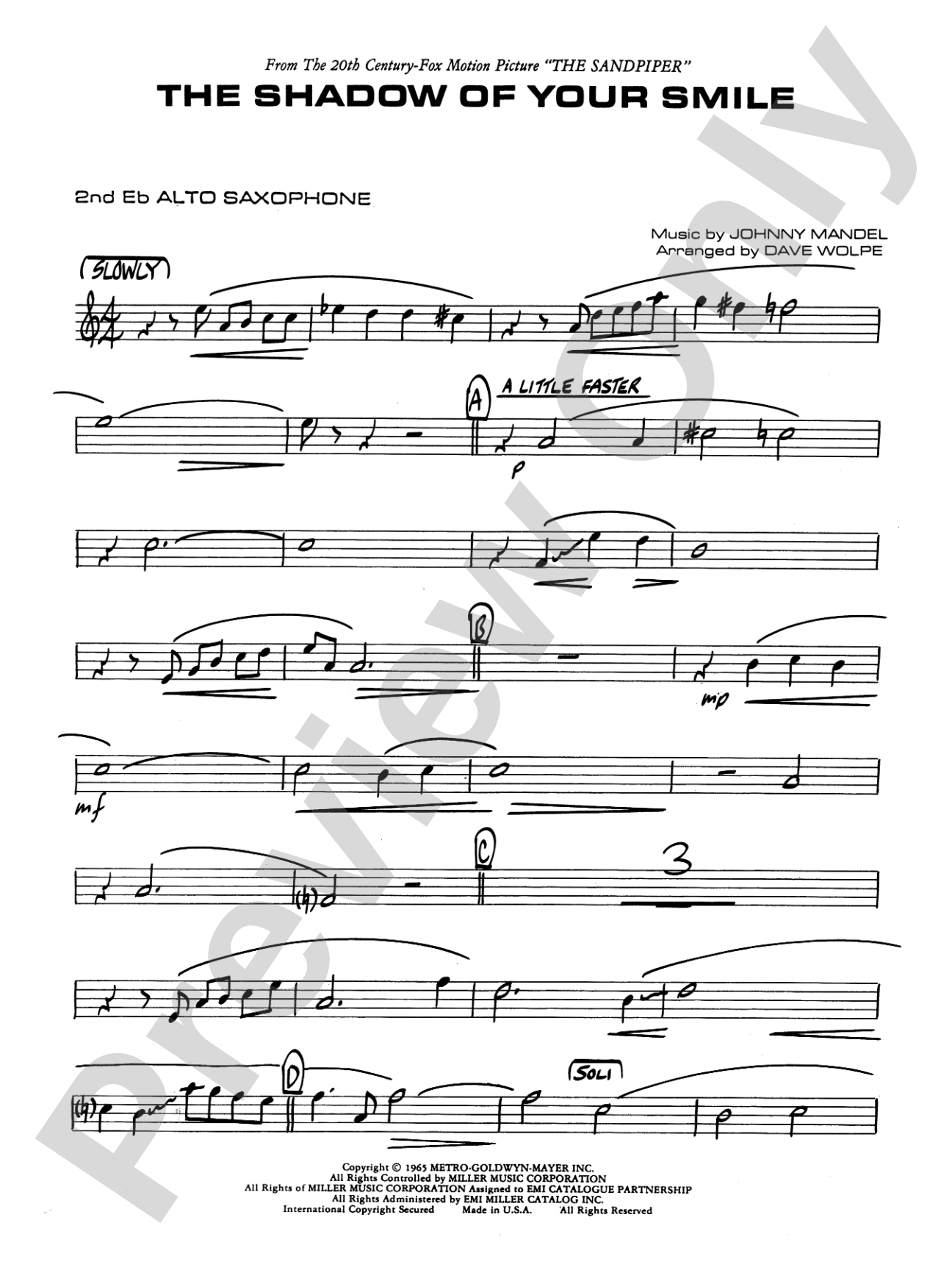 The Shadow of Your Smile (from The Sandpiper): 2nd E-flat Alto Saxophone