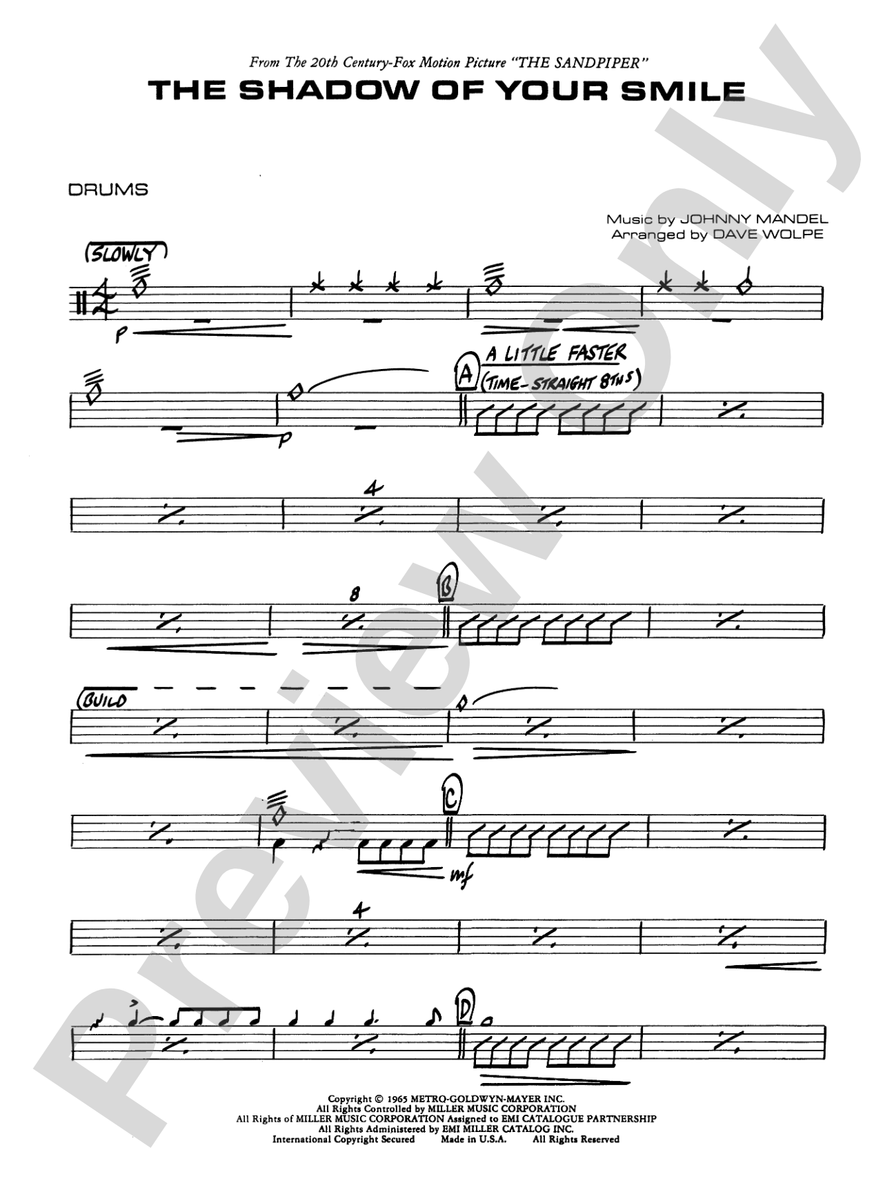 The Shadow of Your Smile (from The Sandpiper): Drums