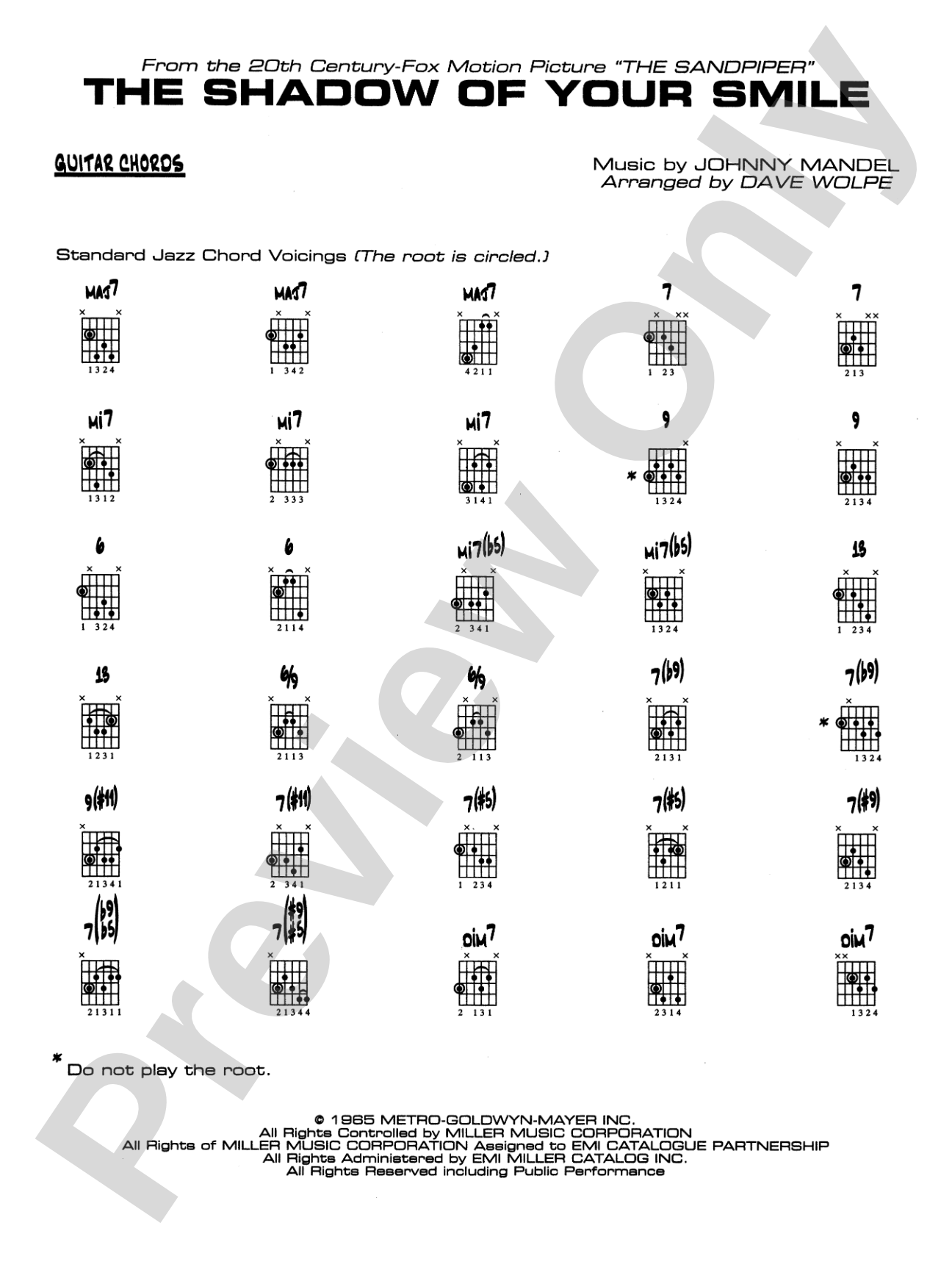 The Shadow of Your Smile (from The Sandpiper): Guitar Chords