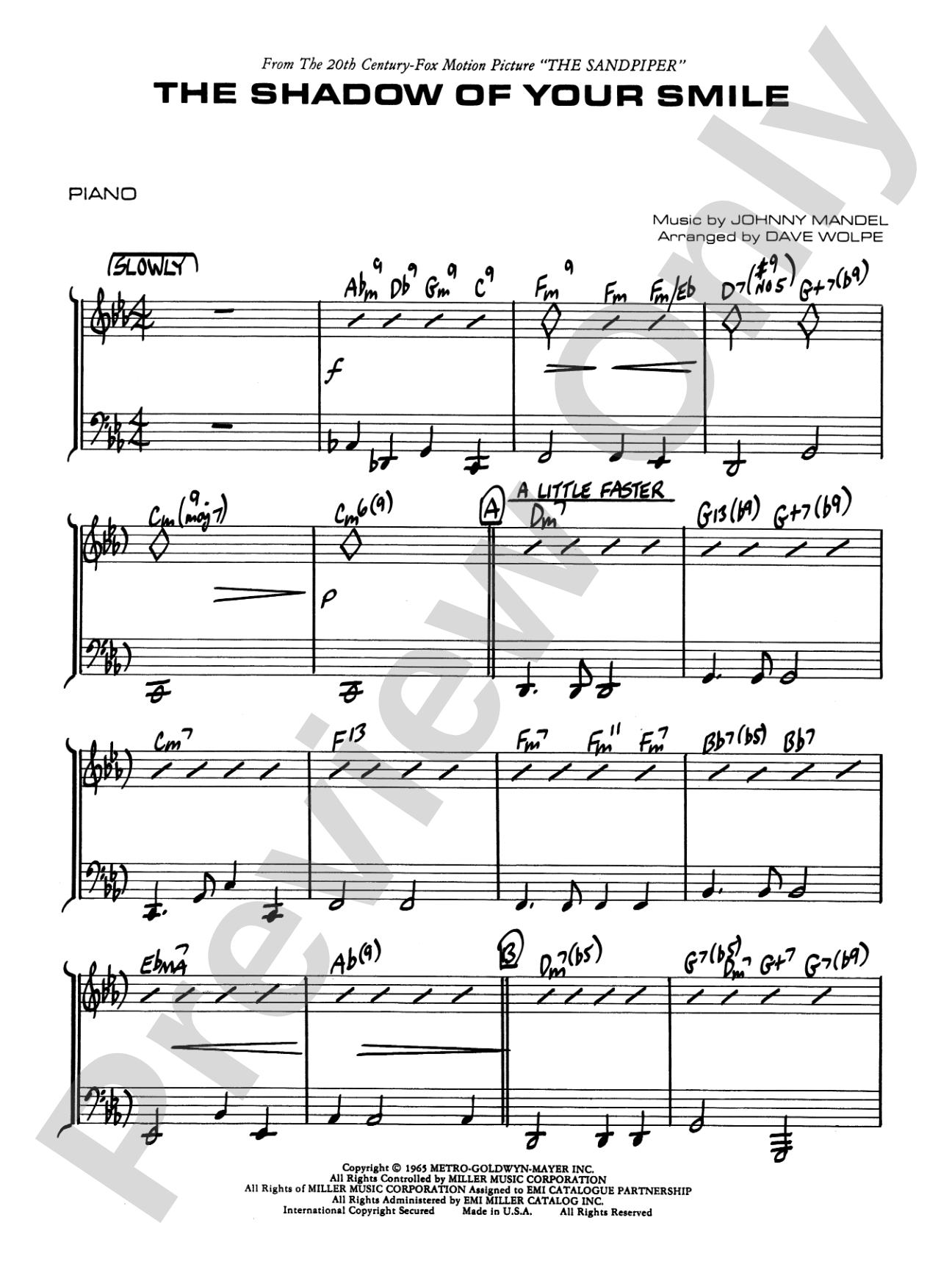 The Shadow of Your Smile (from The Sandpiper): Piano Accompaniment