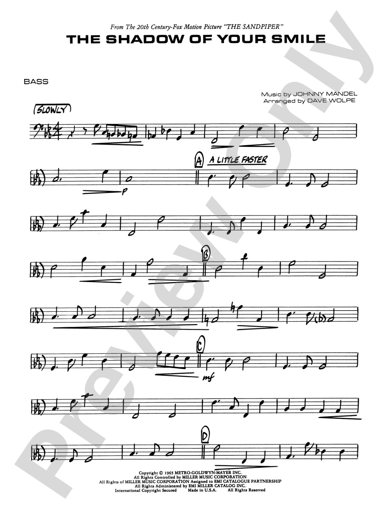 The Shadow of Your Smile (from The Sandpiper): String Bass