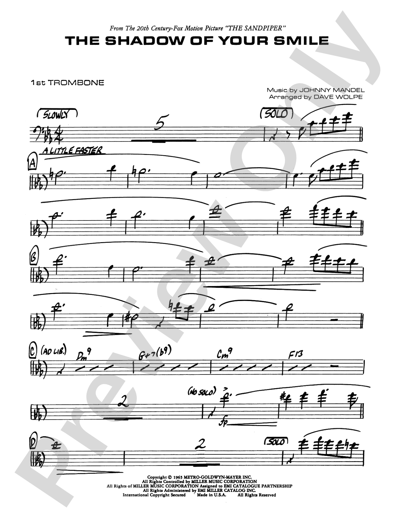 The Shadow of Your Smile (from The Sandpiper): 1st Trombone