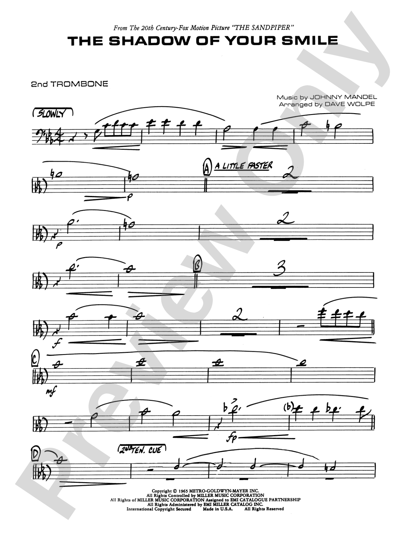 The Shadow of Your Smile (from The Sandpiper): 2nd Trombone