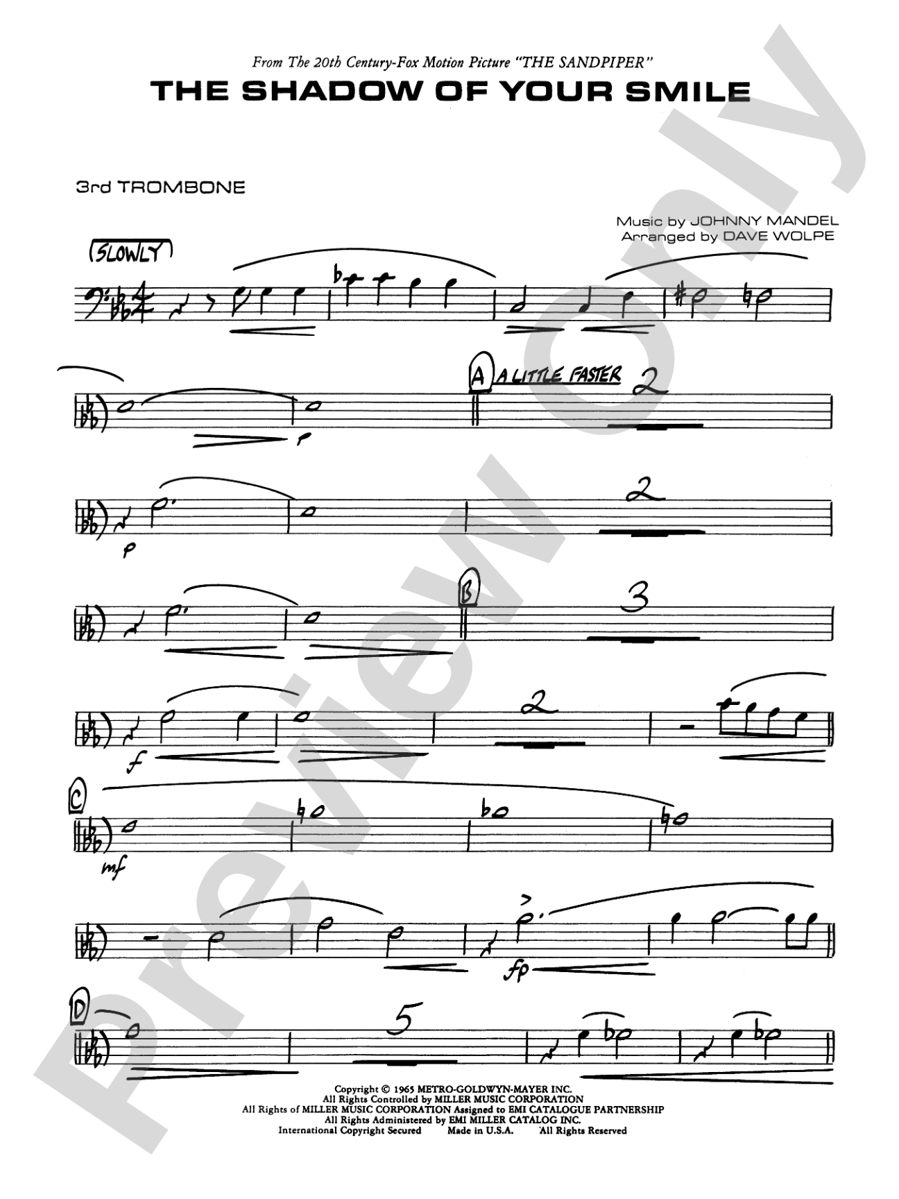 The Shadow of Your Smile (from The Sandpiper): 3rd Trombone