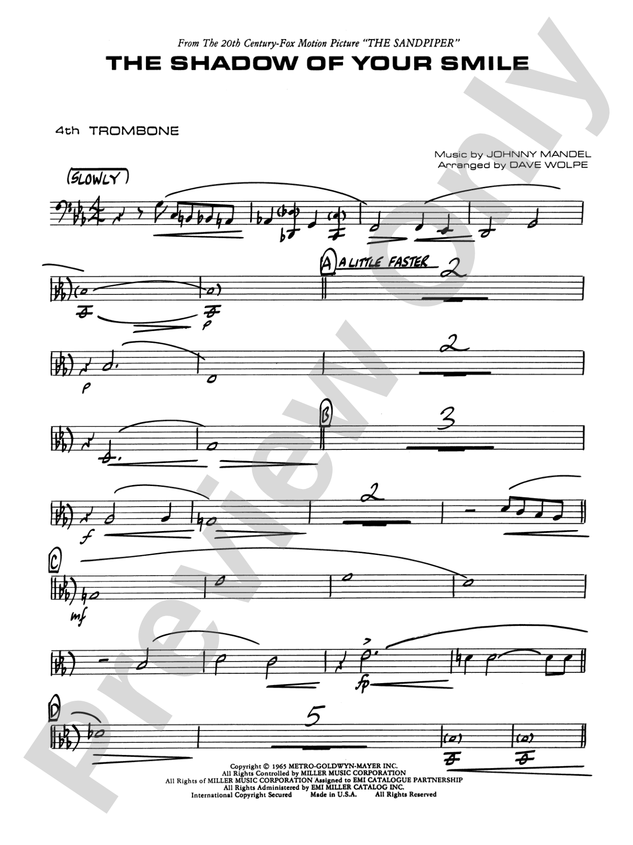 The Shadow of Your Smile (from The Sandpiper): 4th Trombone
