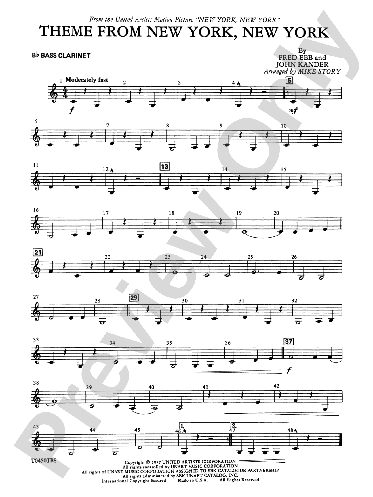 New York, New York, Theme from: B-flat Bass Clarinet
