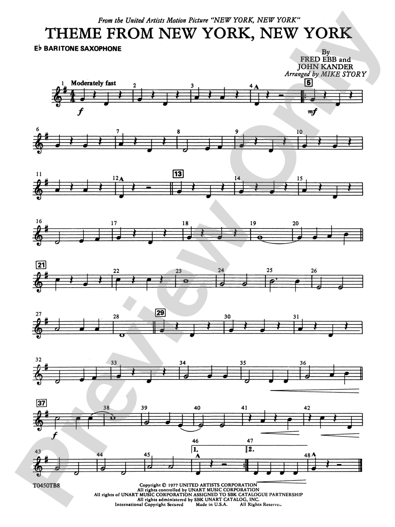 New York, New York, Theme from: E-flat Baritone Saxophone