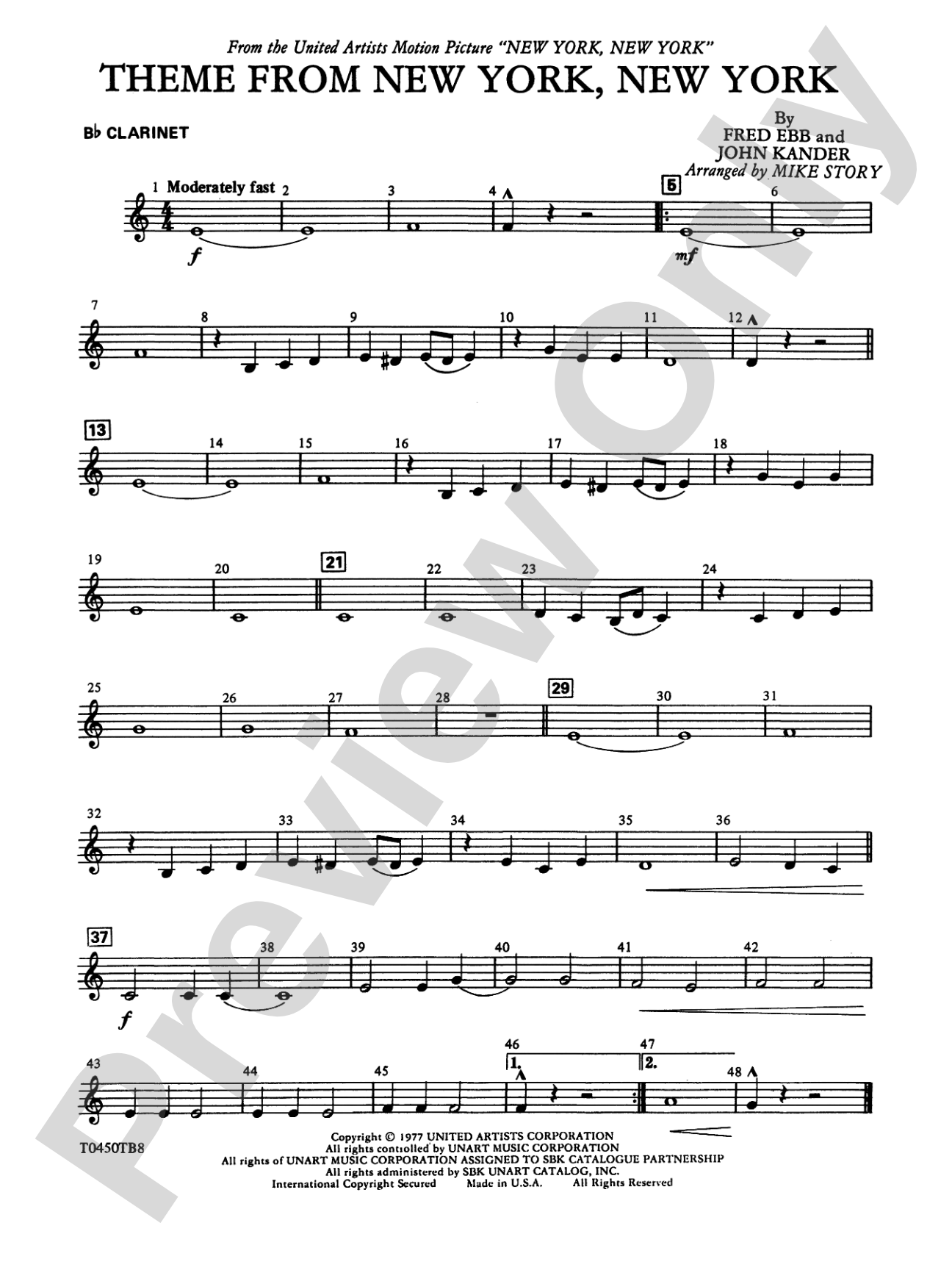 New York, New York, Theme from: 1st B-flat Clarinet