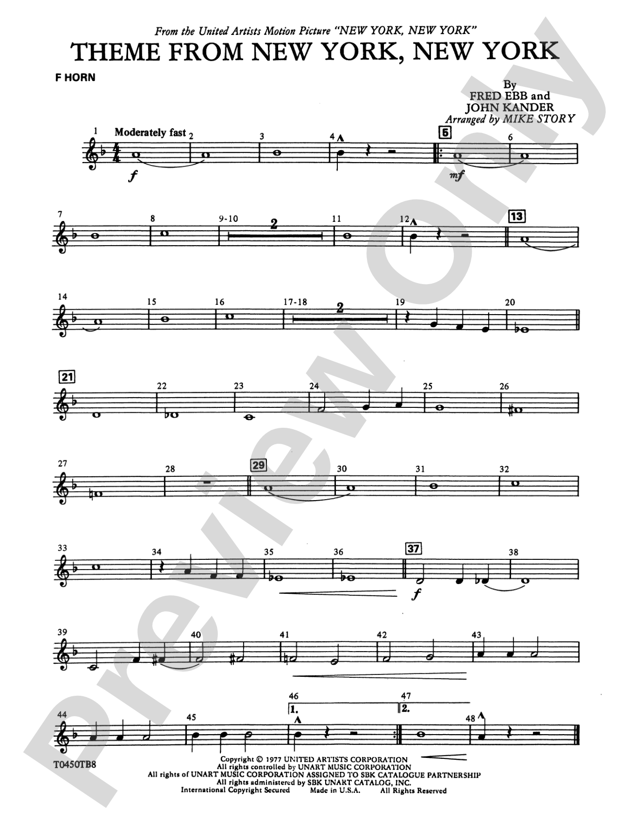 New York, New York, Theme from: 1st F Horn