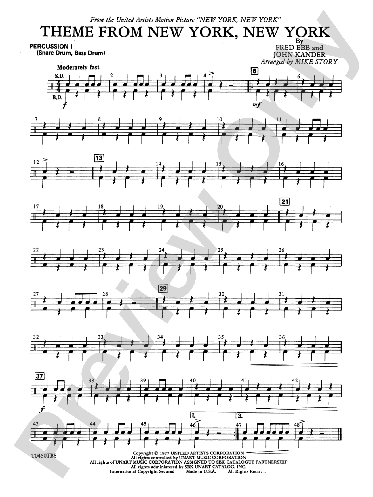 New York, New York, Theme from: 1st Percussion