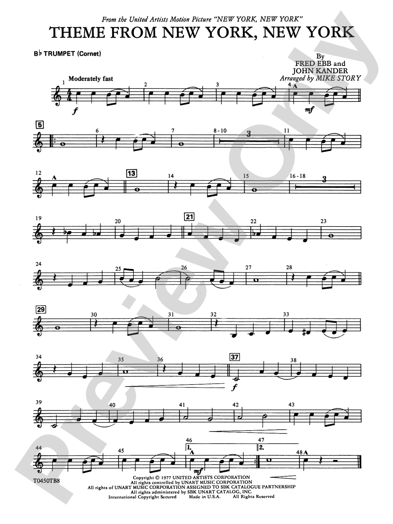 New York, New York, Theme from: 1st B-flat Trumpet