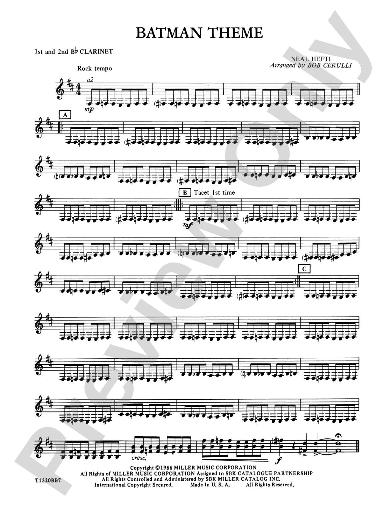 Batman Theme: 1st & 2nd B-flat Clarinets