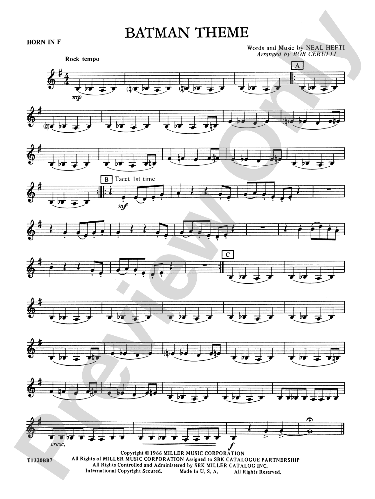 Batman Theme: 1st F Horn