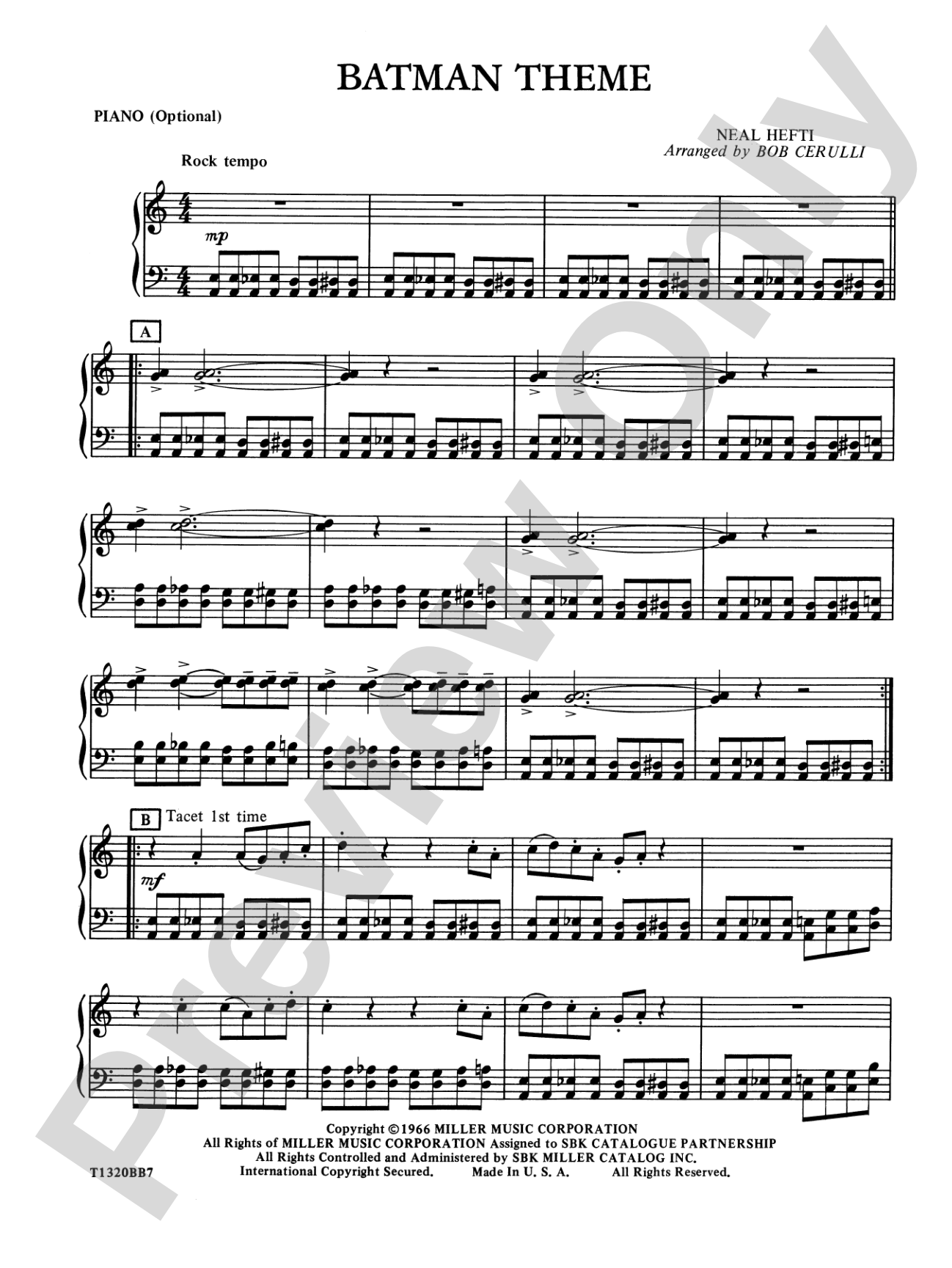 Batman Theme: Piano Accompaniment