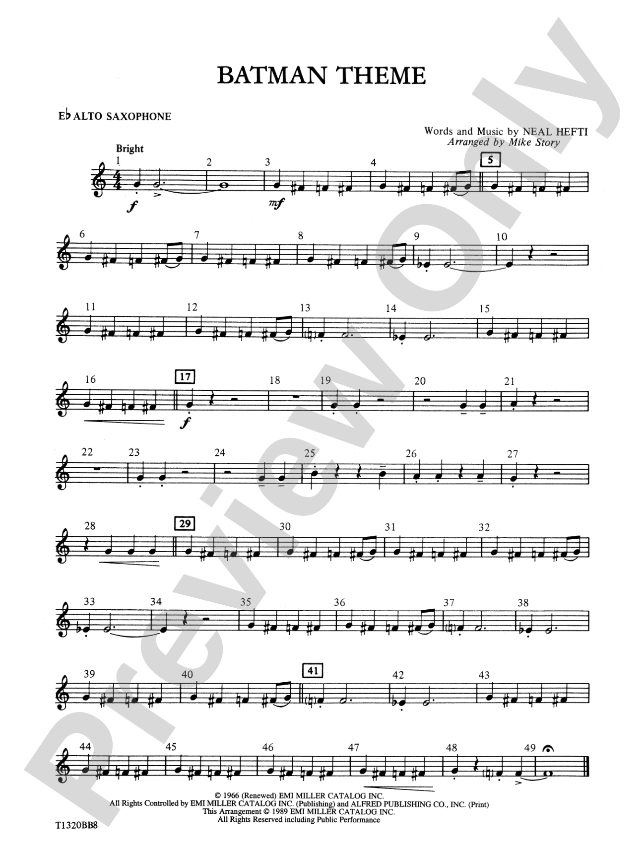 Batman Theme (from the Original TV Series): E-flat Alto Saxophone