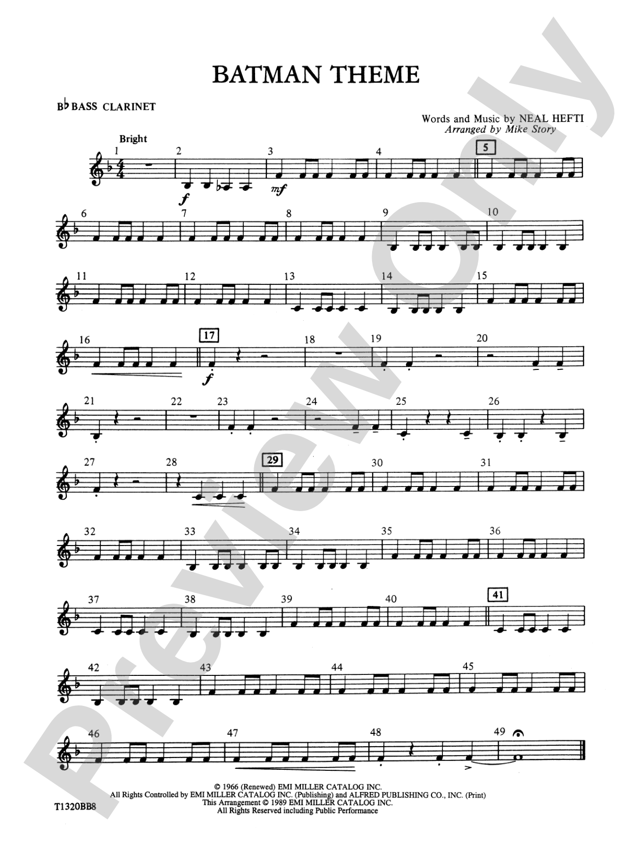 Batman Theme (from the Original TV Series): B-flat Bass Clarinet