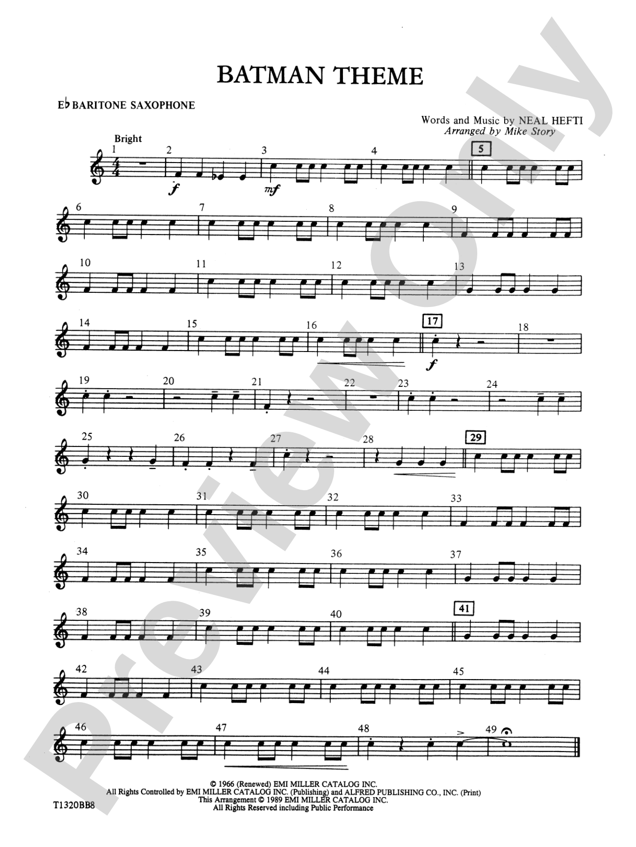 Batman Theme (from the Original TV Series): E-flat Baritone Saxophone