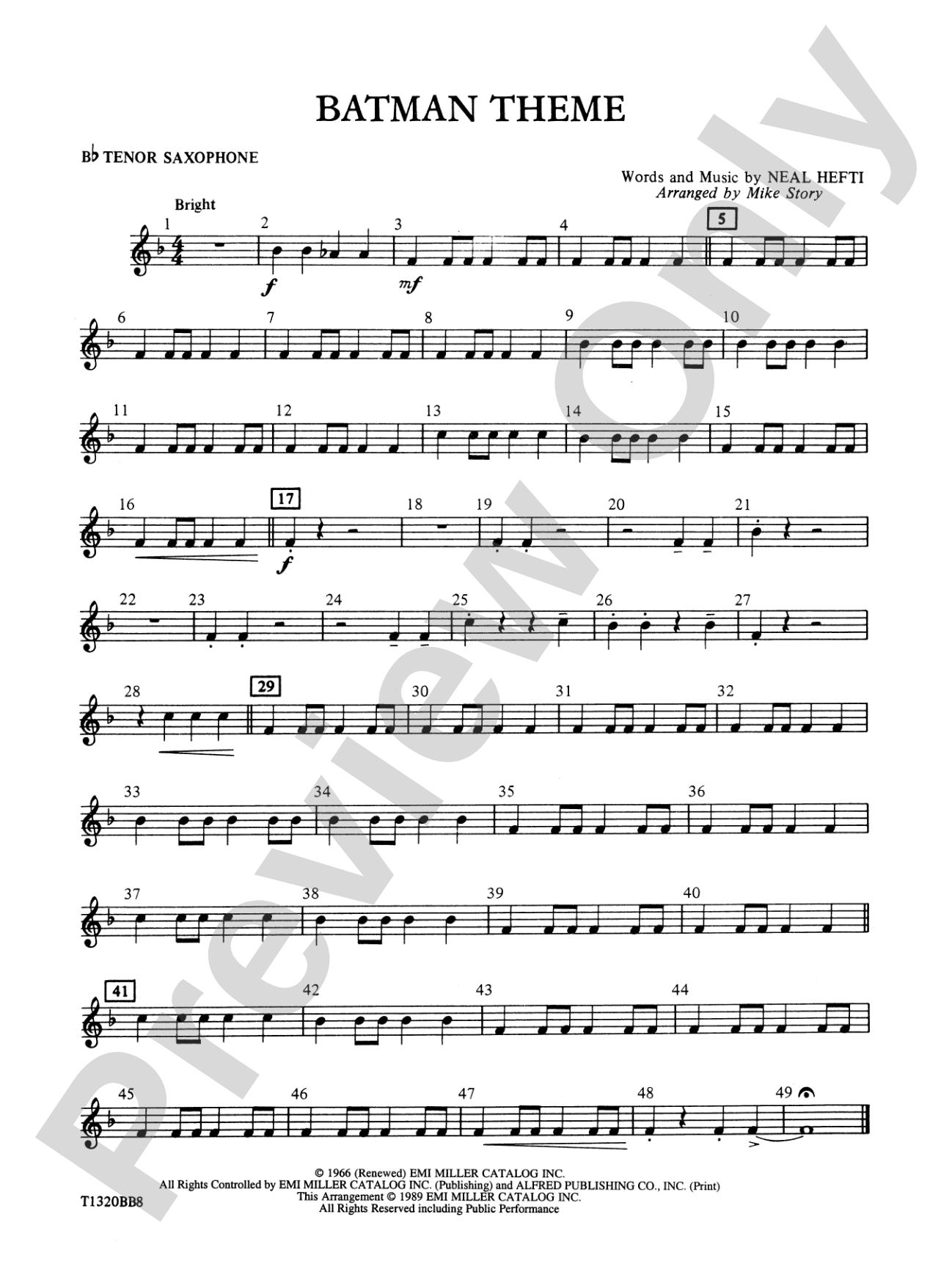 Batman Theme (from the Original TV Series): B-flat Tenor Saxophone