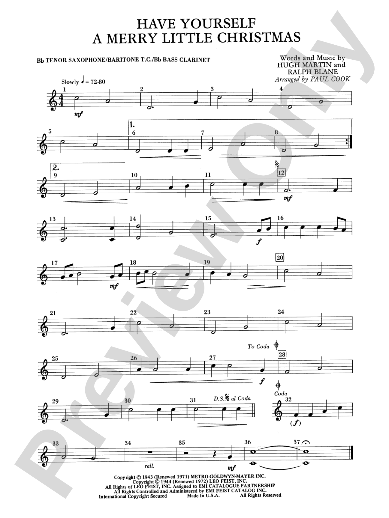Have Yourself a Merry Little Christmas: B-flat Tenor Saxophone