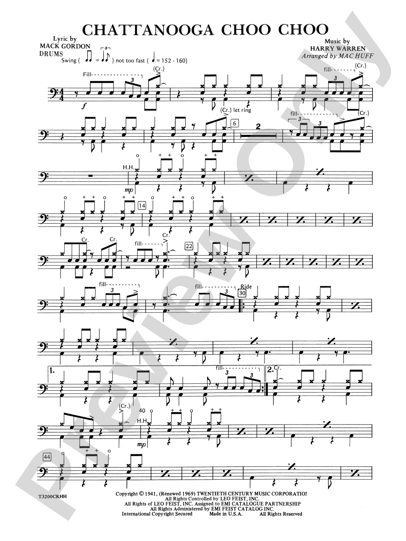 Chattanooga Choo Choo: Drums: Choral Octavo Acc. Pak