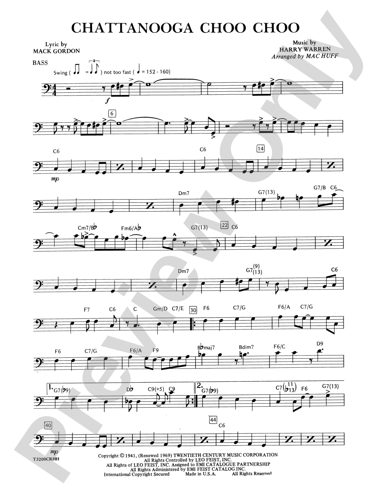 Chattanooga Choo Choo: String Bass: Choral Octavo Acc. Pak