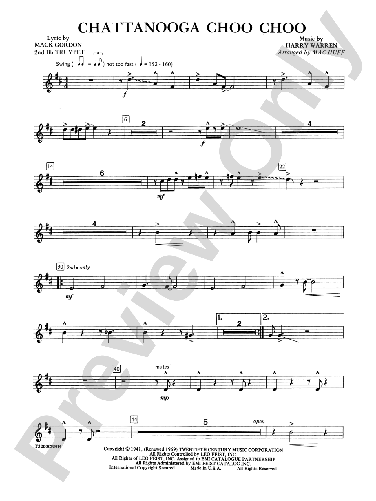 Chattanooga Choo Choo: 2nd B-flat Trumpet: Choral Octavo Acc. Pak