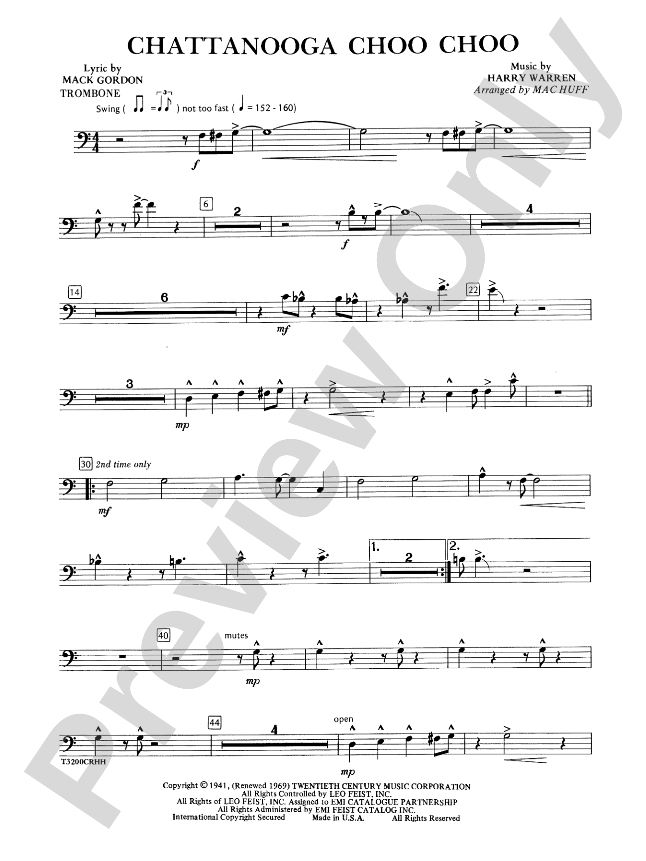 Chattanooga Choo Choo: 1st Trombone: Choral Octavo Acc. Pak