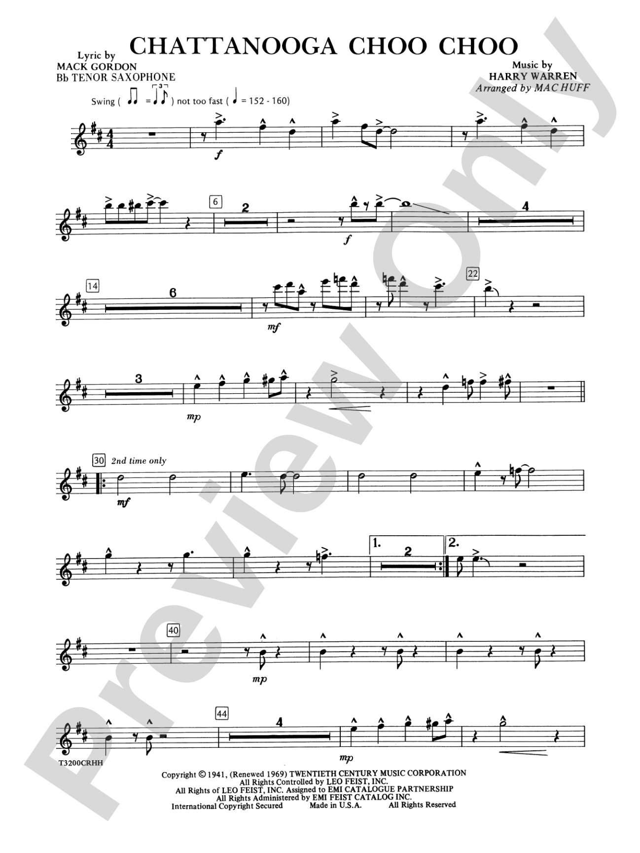 Chattanooga Choo Choo: B-flat Tenor Saxophone: Choral Octavo Acc. Pak