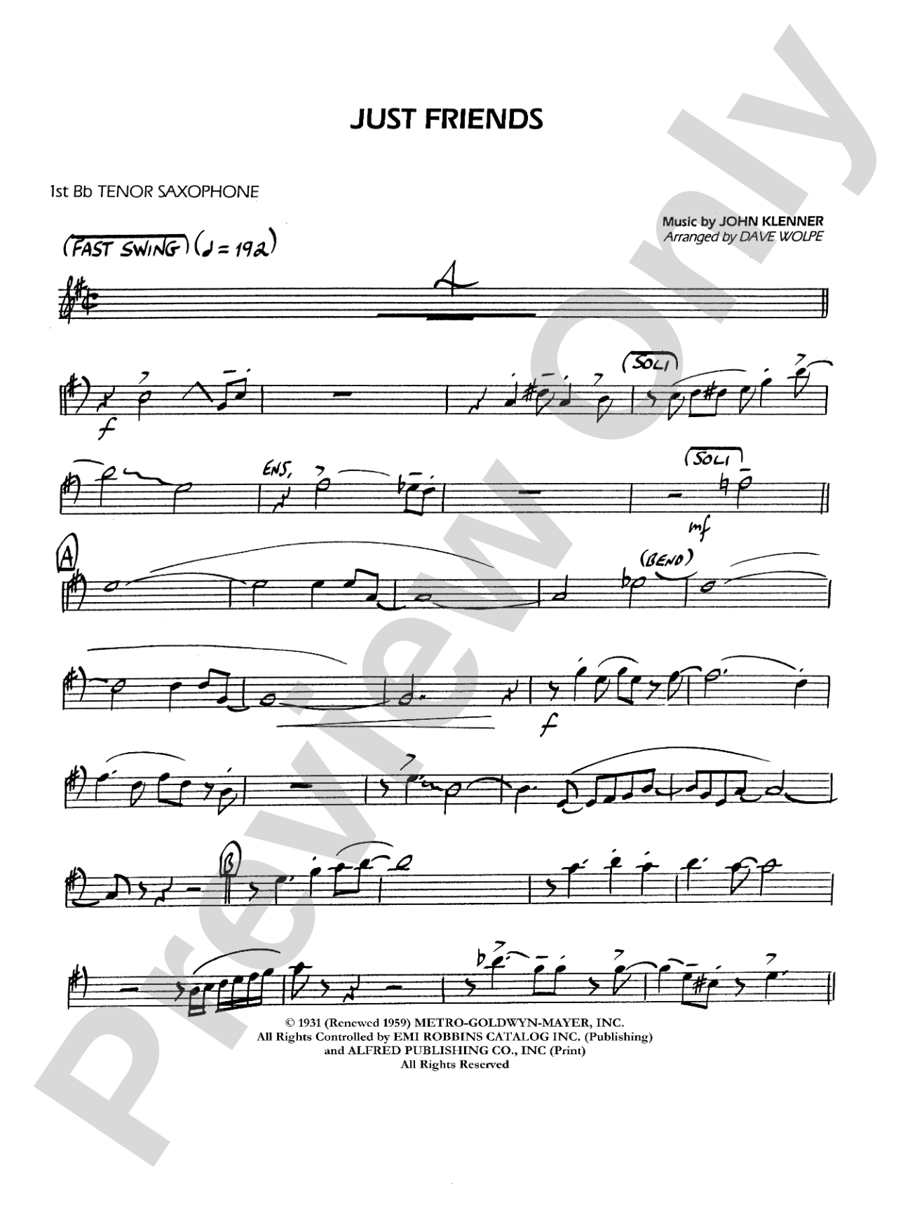 Just Friends: B-flat Tenor Saxophone