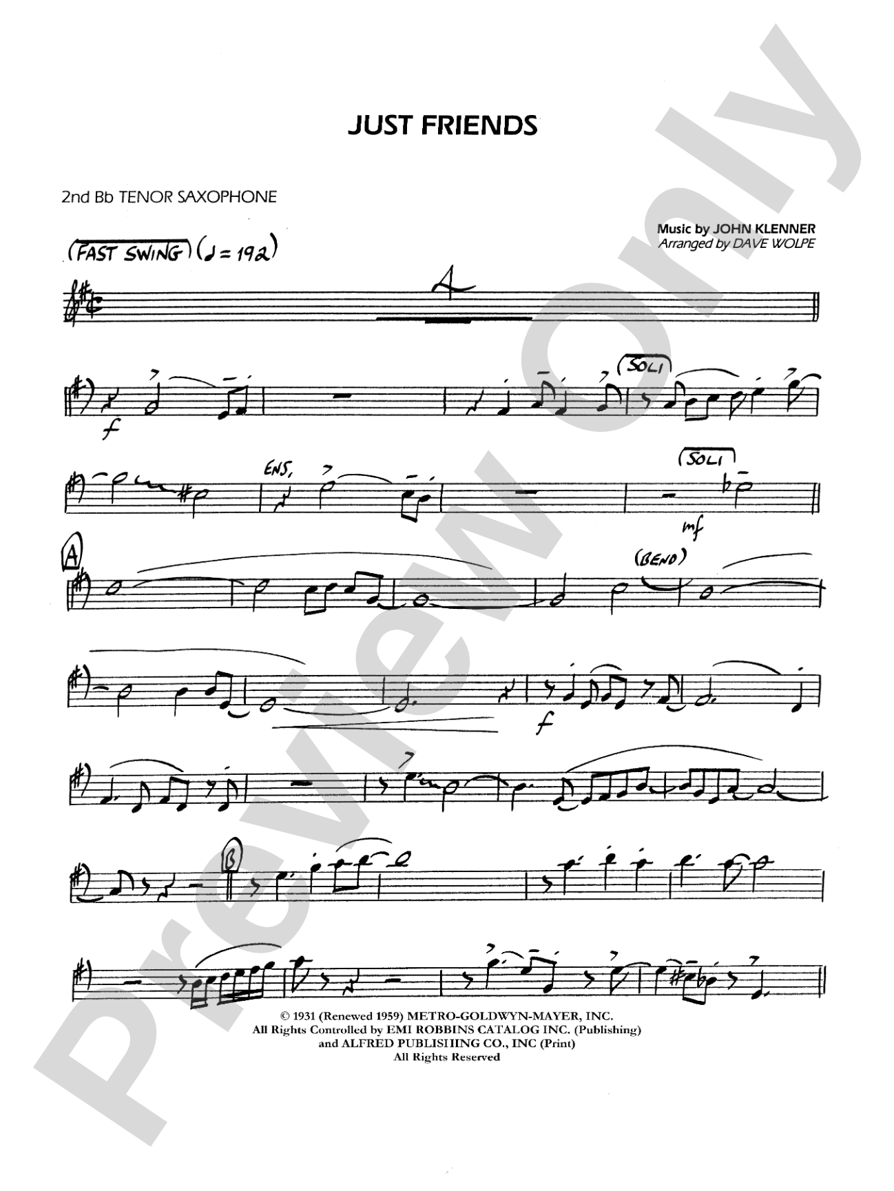 Just Friends: 2nd B-flat Tenor Saxophone