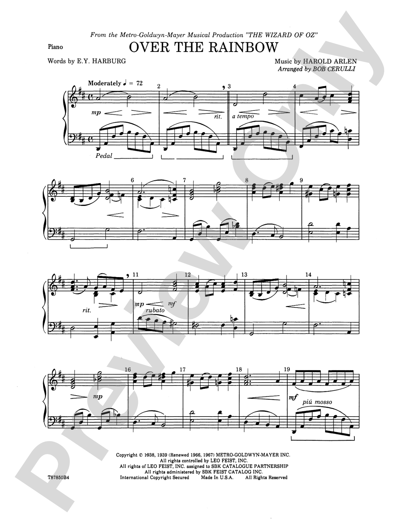 Over the Rainbow: Piano Accompaniment