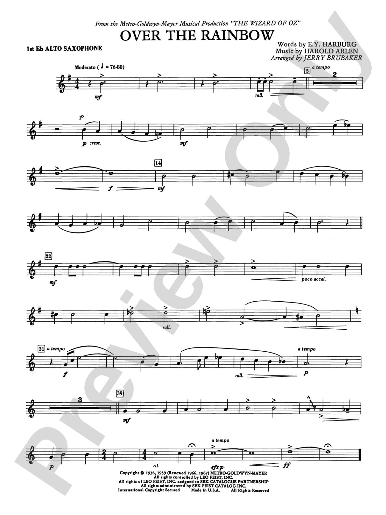 Over the Rainbow: E-flat Alto Saxophone