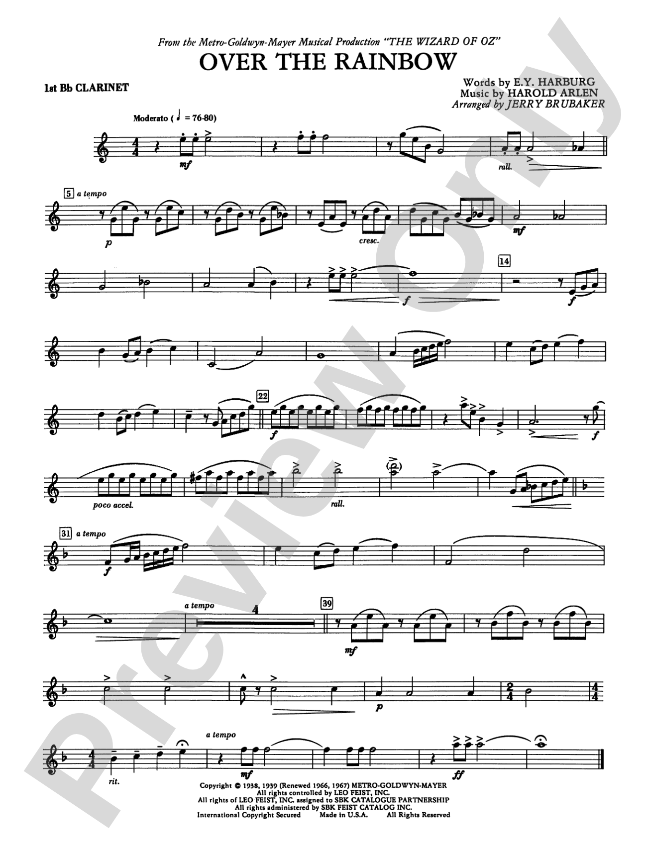 Over the Rainbow: 1st B-flat Clarinet